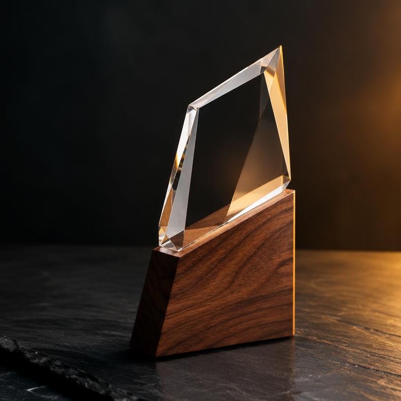 Geometric Crystal & Walnut Trophy